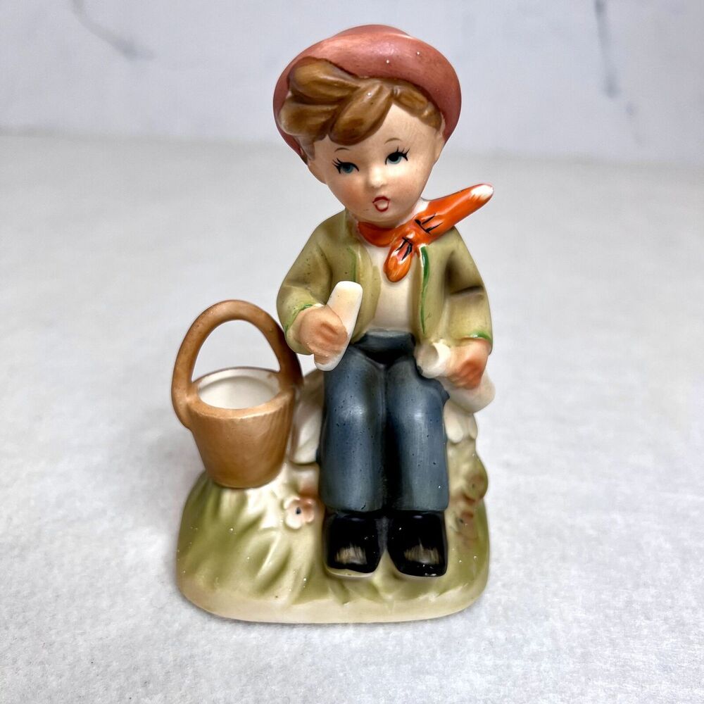 Vintage Boy with Basket and Bread Figurine